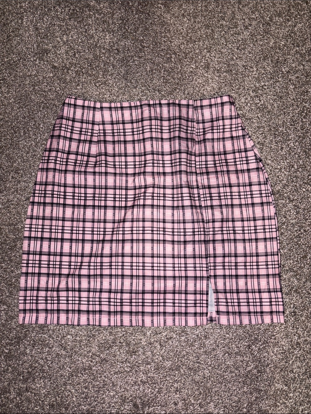 SHEIN Pink and Black Plaid Mini Skirt with Front Slit